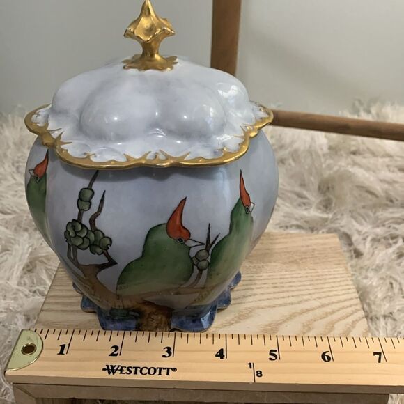 Vintage M.Z. Austria Hand Painted Bird Scene Covered Jar - Picture 16 of 17